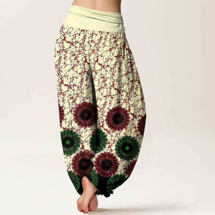 Buddha Stones Pantaloni harem da donna in puro cotone con motivo floreale a raggiera e vita elasticizzata. - image 8