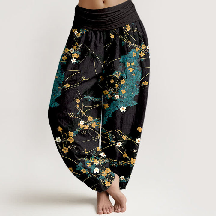 Buddha Stones Pantaloni harem da donna in puro cotone con fantasia floreale e elastico in vita. - Turchese scuro - US16, UK/AU20, EU48 (3XL) - image 0