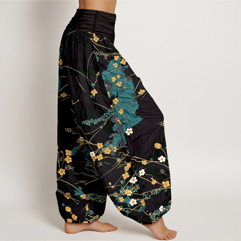 Buddha Stones Pantaloni harem da donna in puro cotone con fantasia floreale e elastico in vita. - image 1