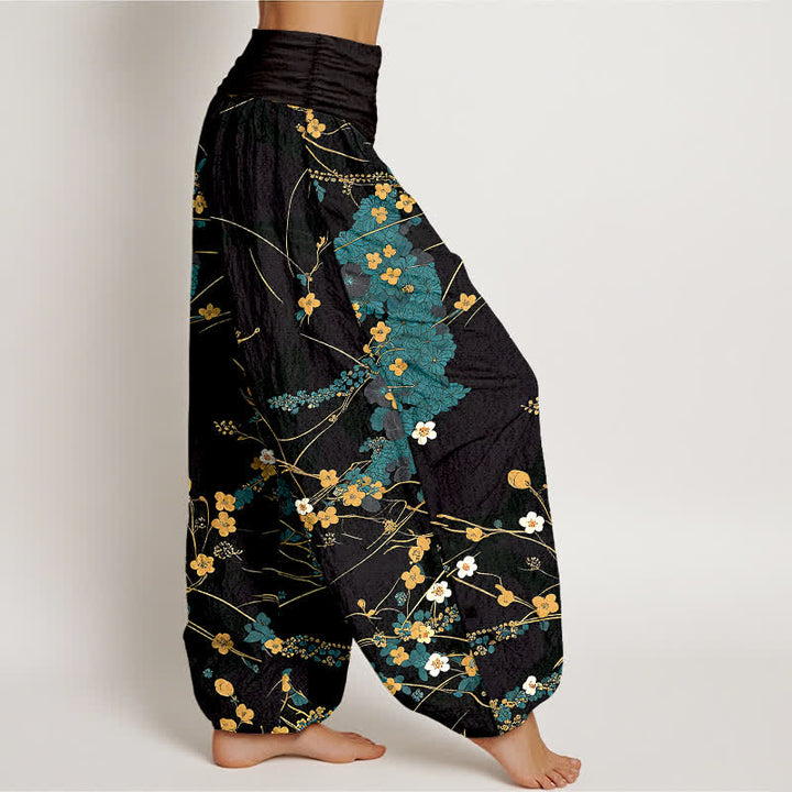 Buddha Stones Pantaloni harem da donna in puro cotone con fantasia floreale e elastico in vita. - image 1