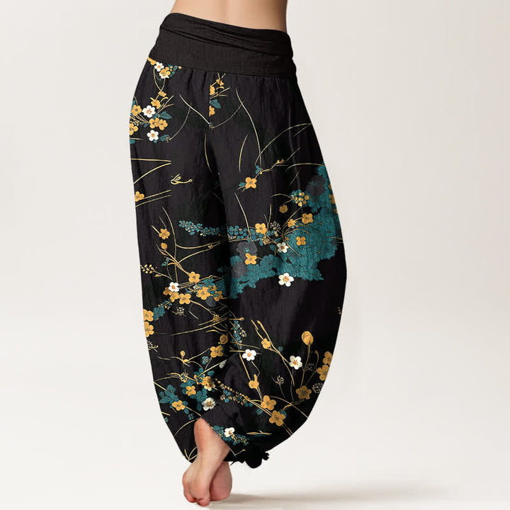 Buddha Stones Pantaloni harem da donna in puro cotone con fantasia floreale e elastico in vita. - image 2