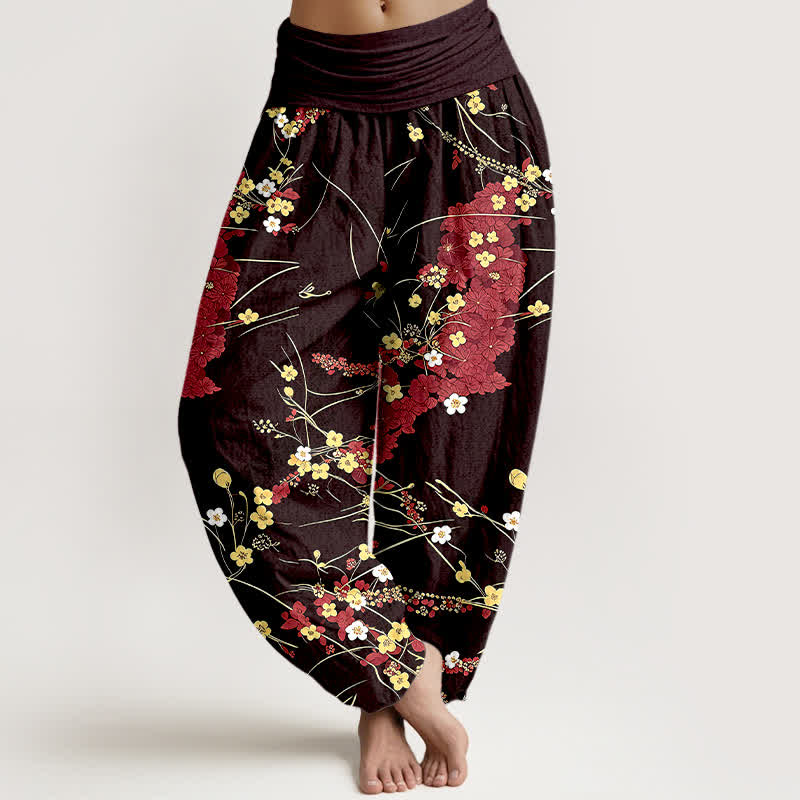 Buddha Stones Pantaloni harem da donna in puro cotone con fantasia floreale e elastico in vita. - FireBrick - US16, UK/AU20, EU48 (3XL) - image 3
