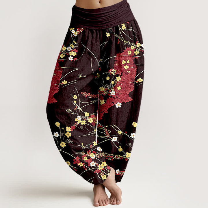 Buddha Stones Pantaloni harem da donna in puro cotone con fantasia floreale e elastico in vita. - FireBrick - US16, UK/AU20, EU48 (3XL) - image 3