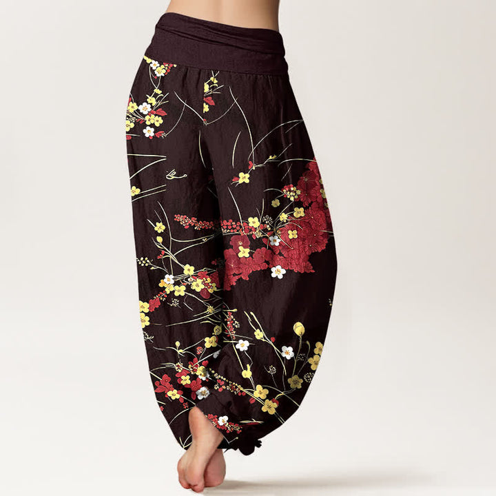 Buddha Stones Pantaloni harem da donna in puro cotone con fantasia floreale e elastico in vita. - image 5