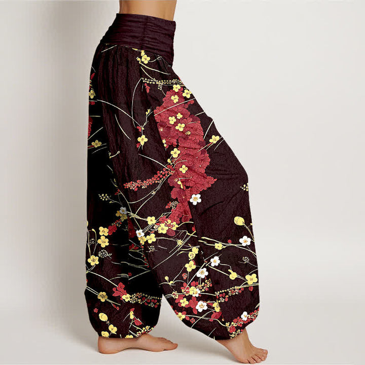 Buddha Stones Pantaloni harem da donna in puro cotone con fantasia floreale e elastico in vita. - image 4