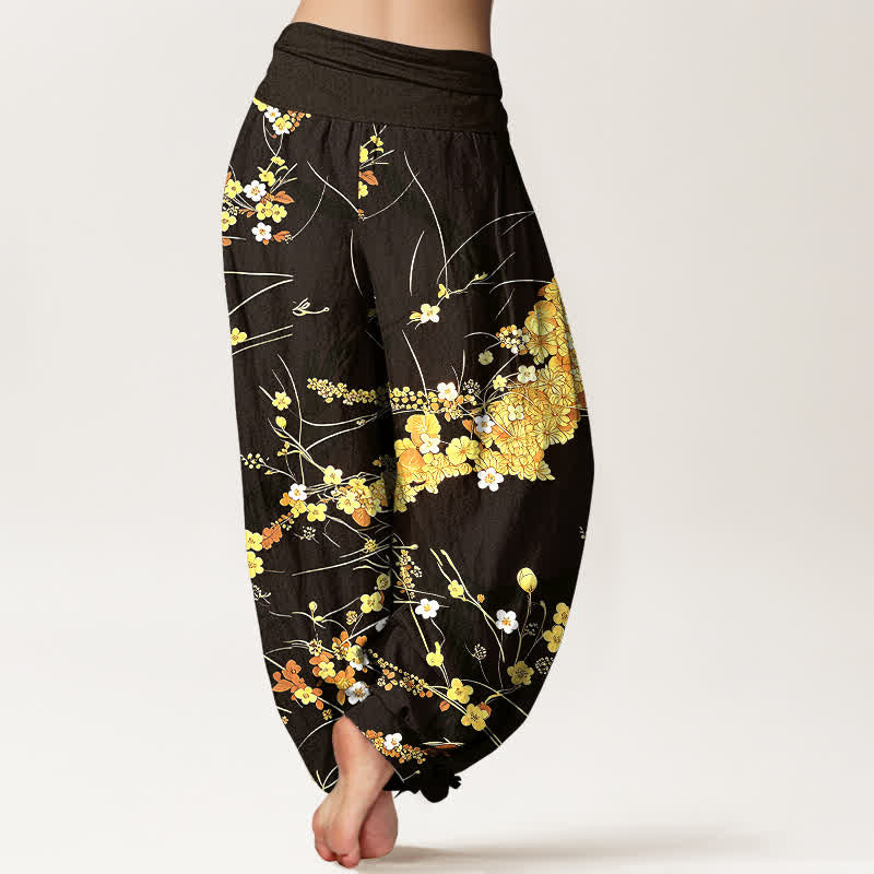 Buddha Stones Pantaloni harem da donna in puro cotone con fantasia floreale e elastico in vita. - image 8