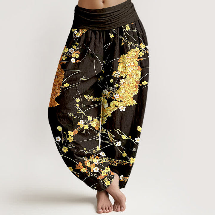 Buddha Stones Pantaloni harem da donna in puro cotone con fantasia floreale e elastico in vita. - Oro - US16, UK/AU20, EU48 (3XL) - image 6
