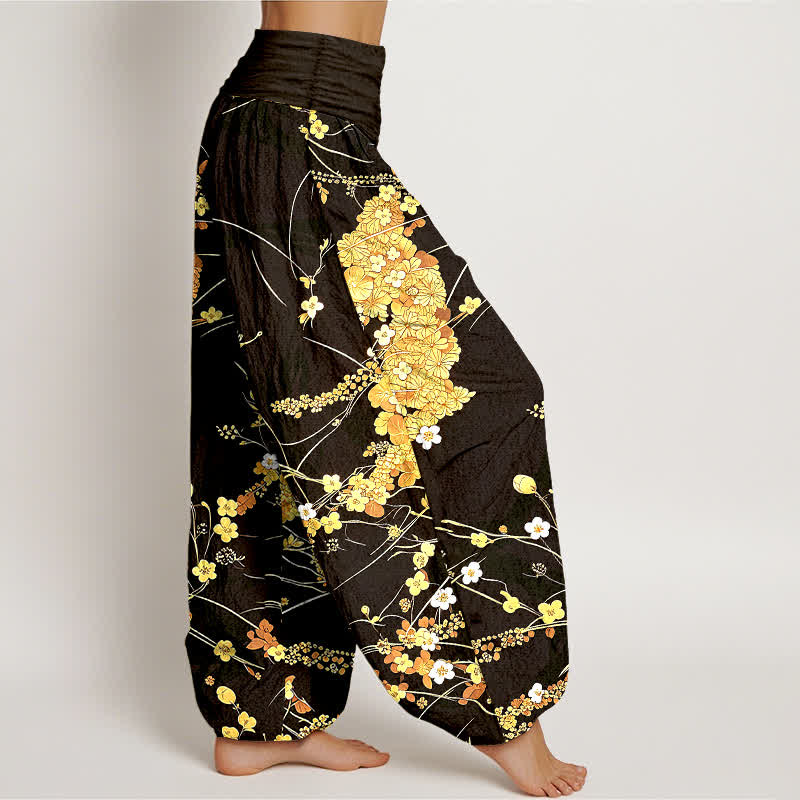 Buddha Stones Pantaloni harem da donna in puro cotone con fantasia floreale e elastico in vita. - image 7