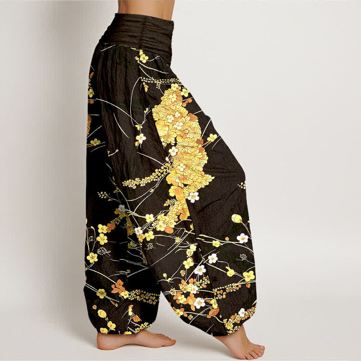 Buddha Stones Pantaloni harem da donna in puro cotone con fantasia floreale e elastico in vita. - image 7