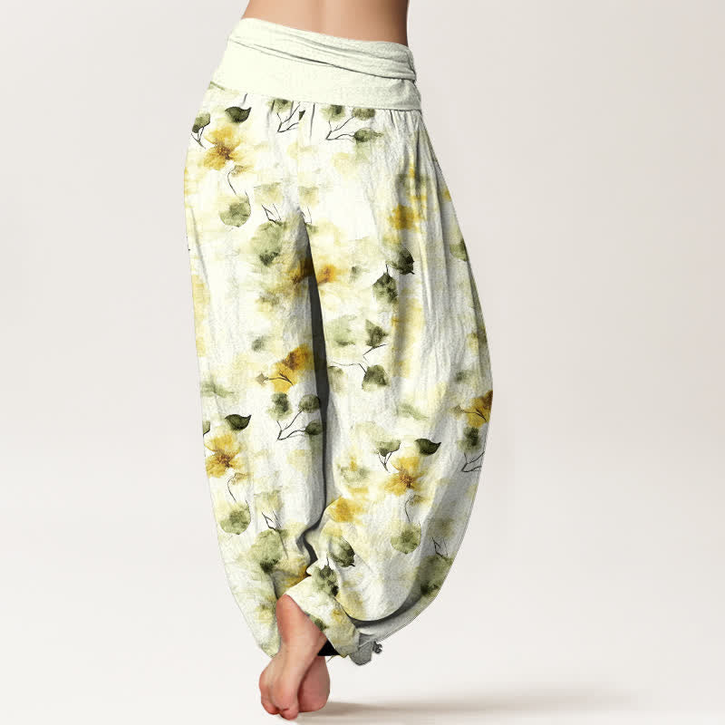 Buddha Stones Pantaloni harem da donna in cotone con motivo floreale ad acquerello e vita elasticizzata. - image 2