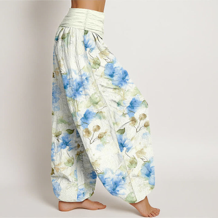 Buddha Stones Pantaloni harem da donna in cotone con motivo floreale ad acquerello e vita elasticizzata. - image 4