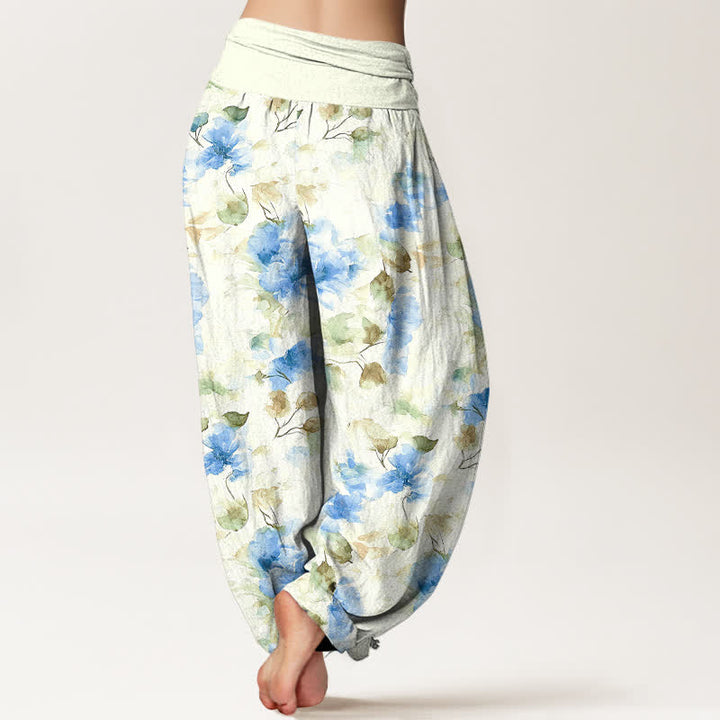 Buddha Stones Pantaloni harem da donna in cotone con motivo floreale ad acquerello e vita elasticizzata. - image 5