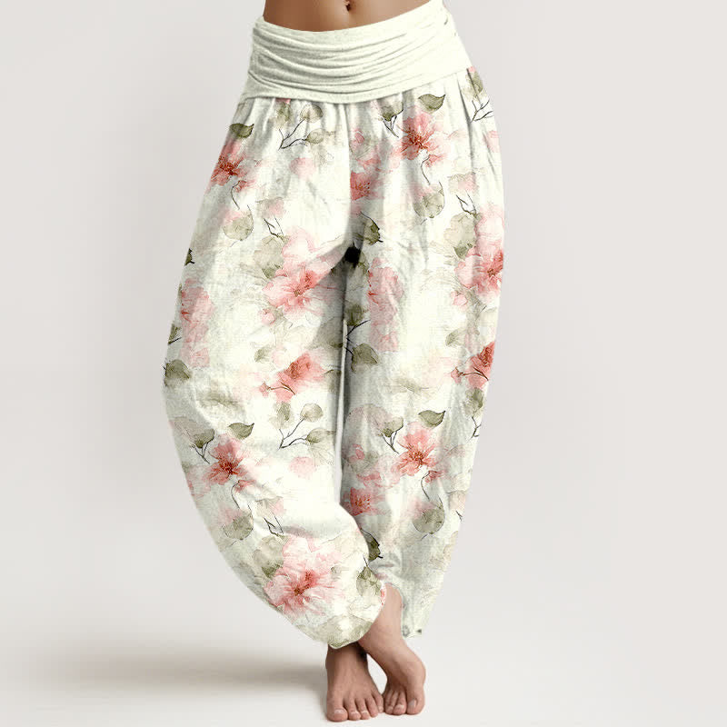 Buddha Stones Pantaloni harem da donna in cotone con motivo floreale ad acquerello e vita elasticizzata. - Rosa chiaro - US16, UK/AU20, EU48 (3XL) - image 6