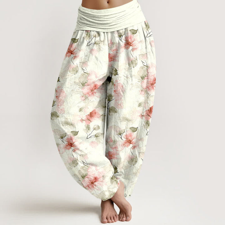 Buddha Stones Pantaloni harem da donna in cotone con motivo floreale ad acquerello e vita elasticizzata. - Rosa chiaro - US16, UK/AU20, EU48 (3XL) - image 6