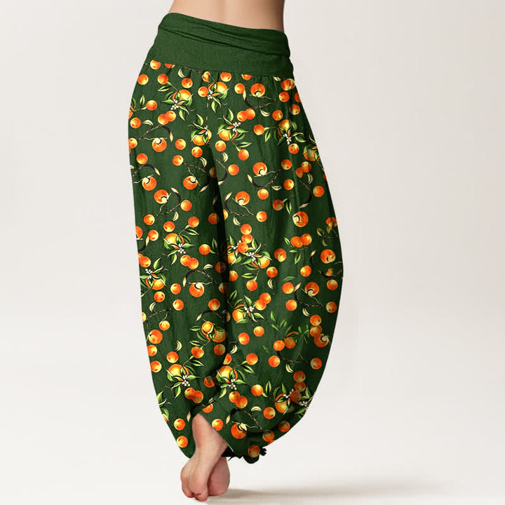 Buddha Stones Pantaloni harem da donna in puro cotone con motivo a foglie di mandarino e elastico in vita. - image 2