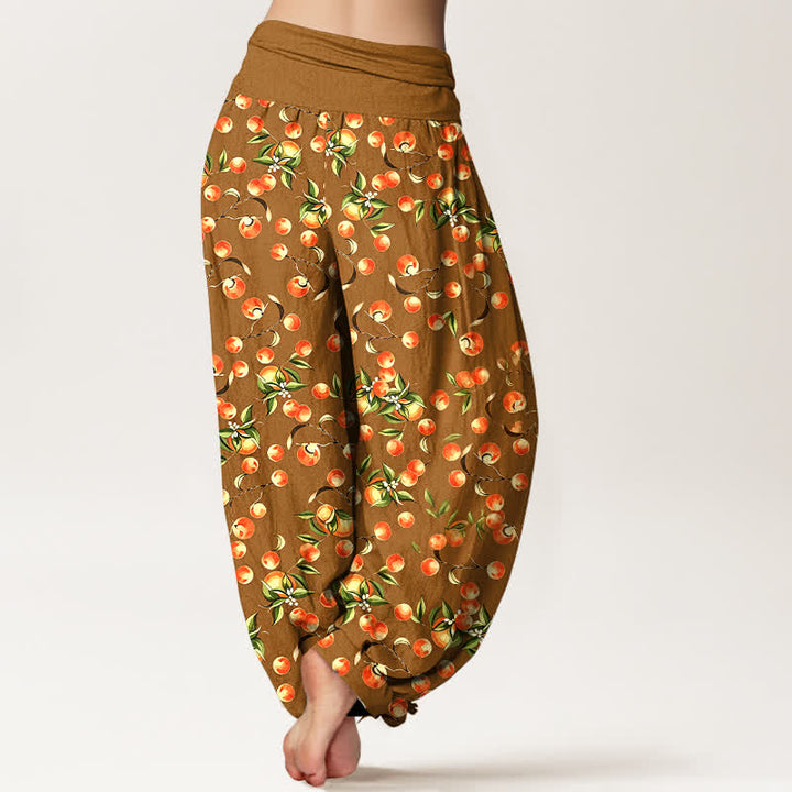 Buddha Stones Pantaloni harem da donna in puro cotone con motivo a foglie di mandarino e elastico in vita. - image 5
