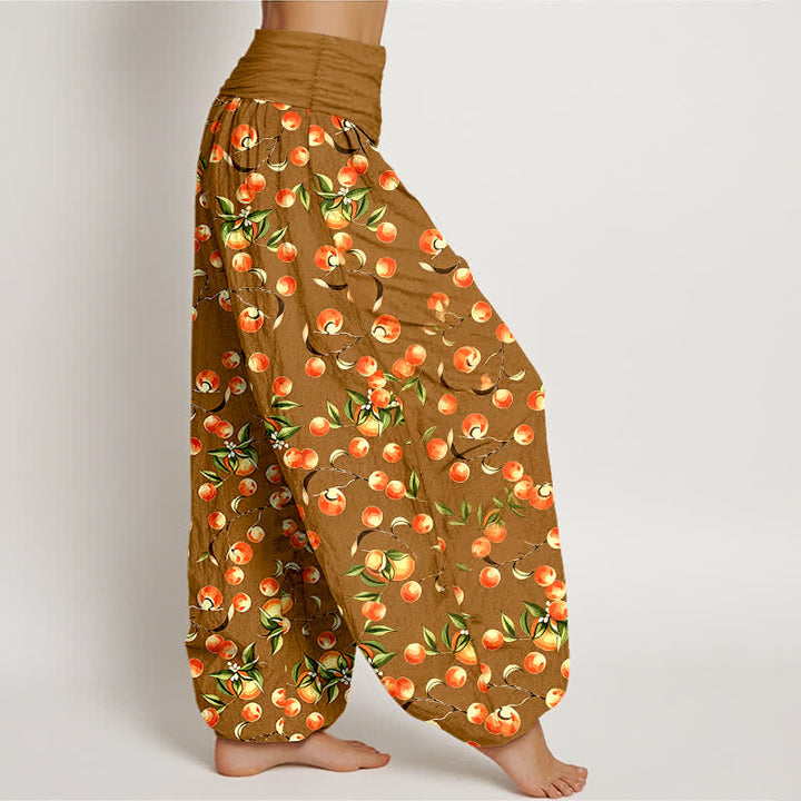 Buddha Stones Pantaloni harem da donna in puro cotone con motivo a foglie di mandarino e elastico in vita. - image 4