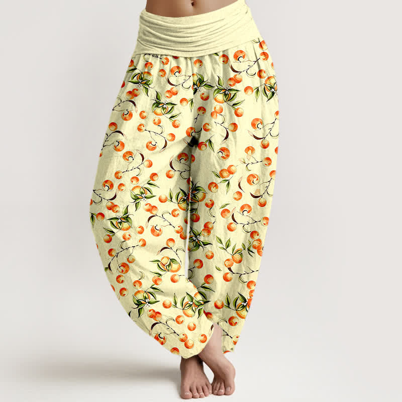 Buddha Stones Pantaloni harem da donna in puro cotone con motivo a foglie di mandarino e elastico in vita. - LemonChiffon - US16, UK/AU20, EU48 (3XL) - image 6