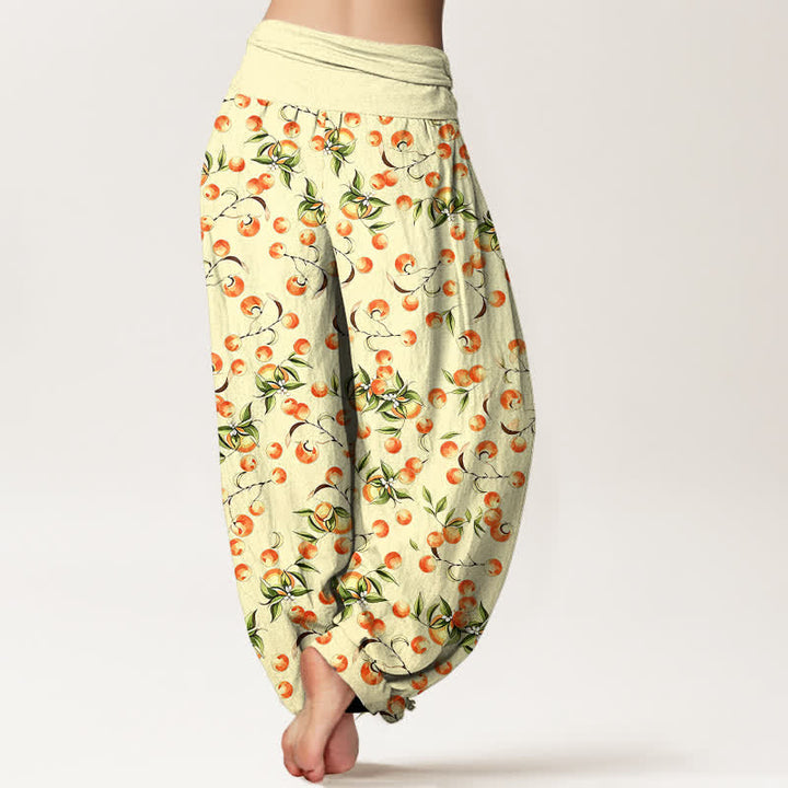 Buddha Stones Pantaloni harem da donna in puro cotone con motivo a foglie di mandarino e elastico in vita. - image 8