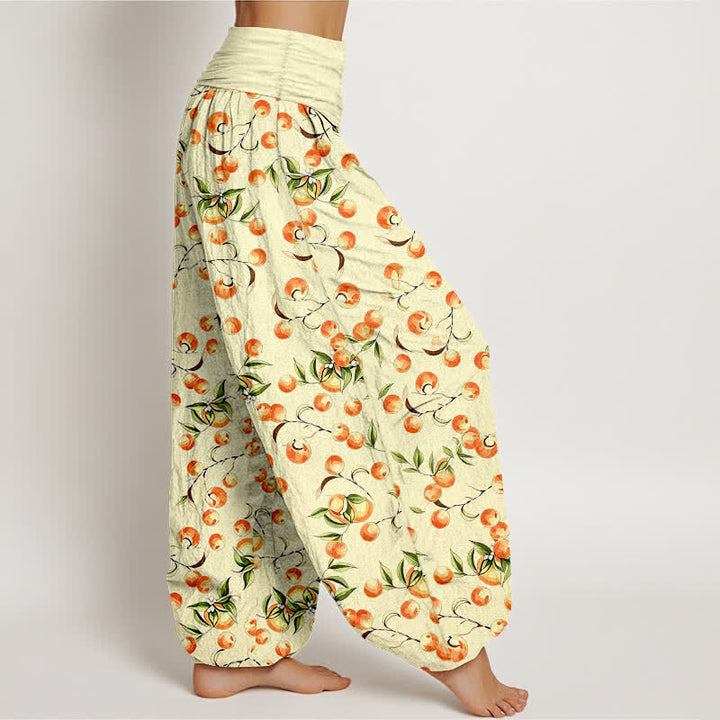 Buddha Stones Pantaloni harem da donna in puro cotone con motivo a foglie di mandarino e elastico in vita. - image 7