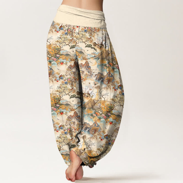 Buddha Stones Pantaloni harem da donna in cotone con motivo paesaggio orientale e vita elasticizzata - image 2