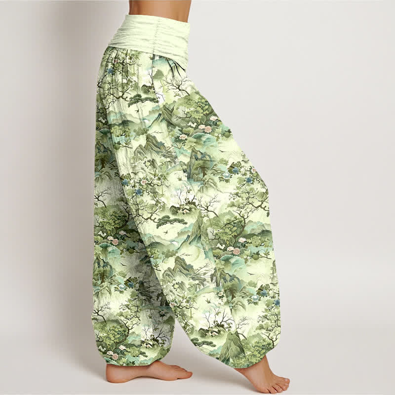 Buddha Stones Pantaloni harem da donna in cotone con motivo paesaggio orientale e vita elasticizzata - image 7