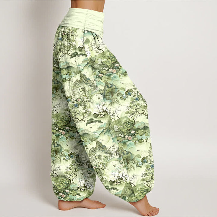 Buddha Stones Pantaloni harem da donna in cotone con motivo paesaggio orientale e vita elasticizzata - image 7