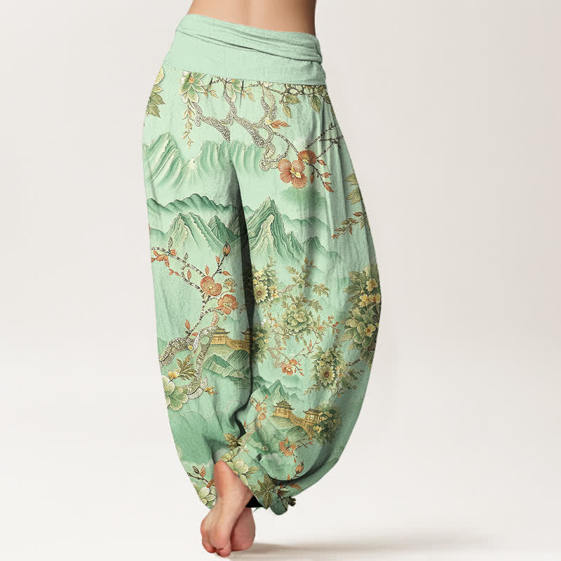 Buddha Stones Pantaloni harem da donna in cotone con motivo floreale orientale e vita elasticizzata. - image 2