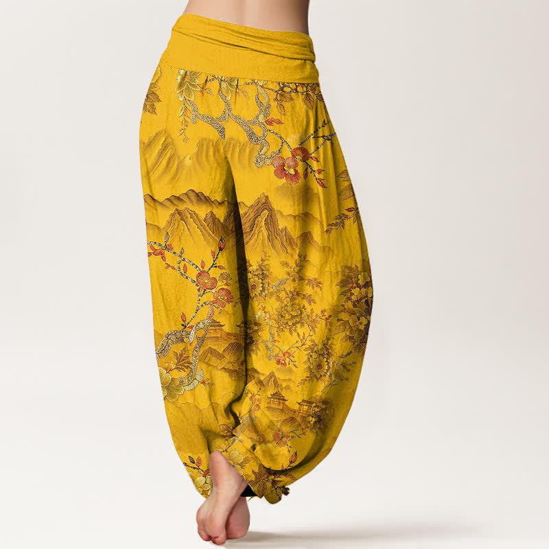 Buddha Stones Pantaloni harem da donna in cotone con motivo floreale orientale e vita elasticizzata. - image 5