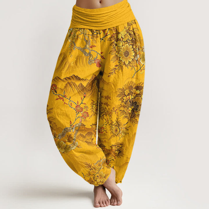 Buddha Stones Pantaloni harem da donna in cotone con motivo floreale orientale e vita elasticizzata. - Verga d'oro - US16, UK/AU20, EU48 (3XL) - image 3