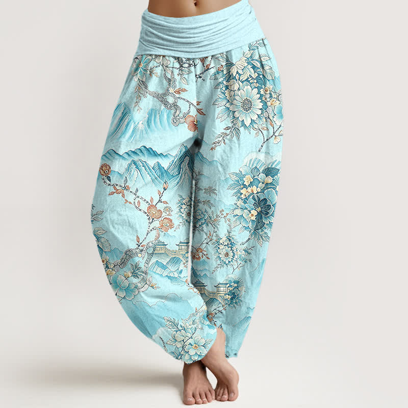 Buddha Stones Pantaloni harem da donna in cotone con motivo floreale orientale e vita elasticizzata. - Ciano - US16, UK/AU20, EU48 (3XL) - image 6