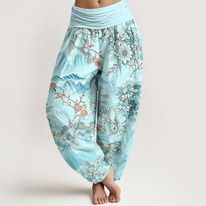 Buddha Stones Pantaloni harem da donna in cotone con motivo floreale orientale e vita elasticizzata. - Ciano - US16, UK/AU20, EU48 (3XL) - image 6