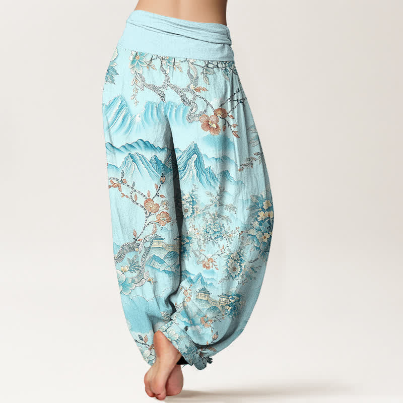 Buddha Stones Pantaloni harem da donna in cotone con motivo floreale orientale e vita elasticizzata. - image 8