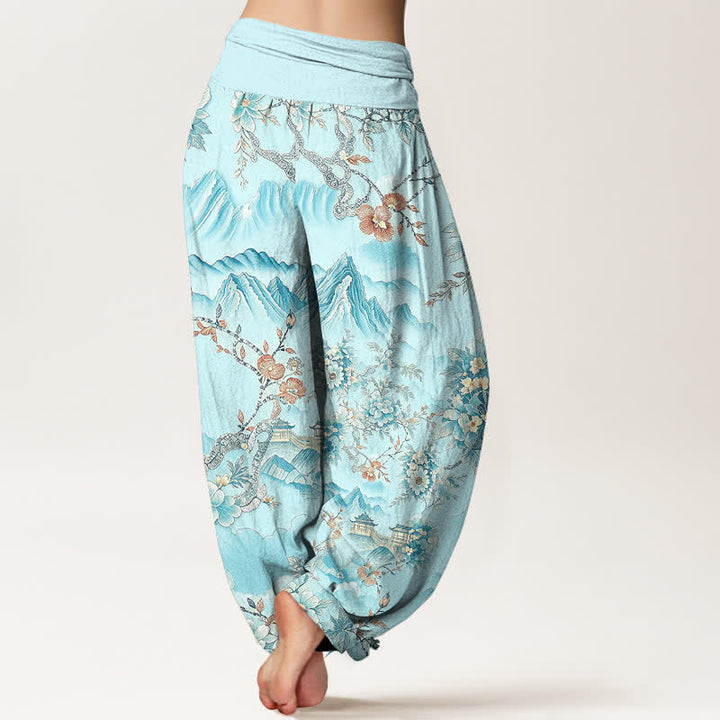 Buddha Stones Pantaloni harem da donna in cotone con motivo floreale orientale e vita elasticizzata. - image 8
