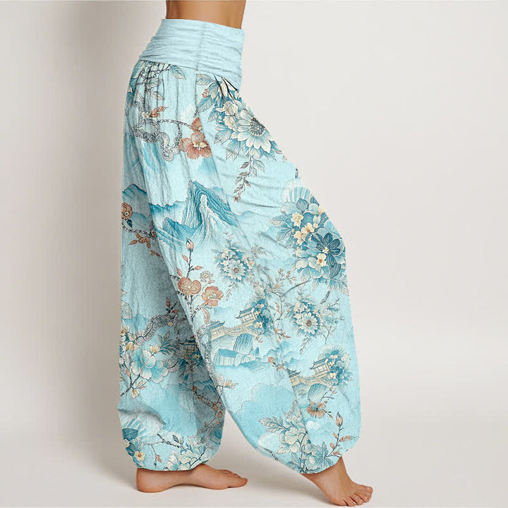 Buddha Stones Pantaloni harem da donna in cotone con motivo floreale orientale e vita elasticizzata. - image 7