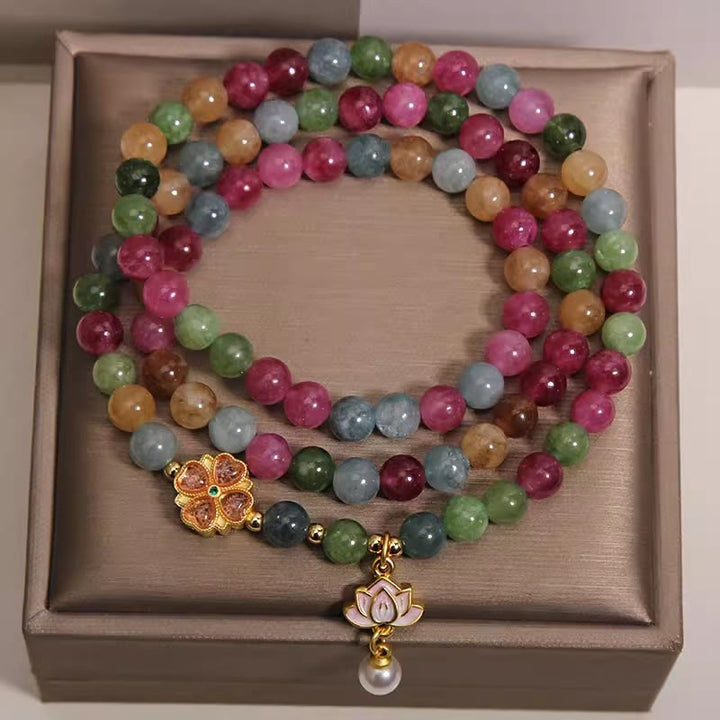 Buddha Stones Braccialetto con ciondolo a triplo giro e perline "Loto della Saggezza" con tormalina arcobaleno e simbolo di loto. - image 1