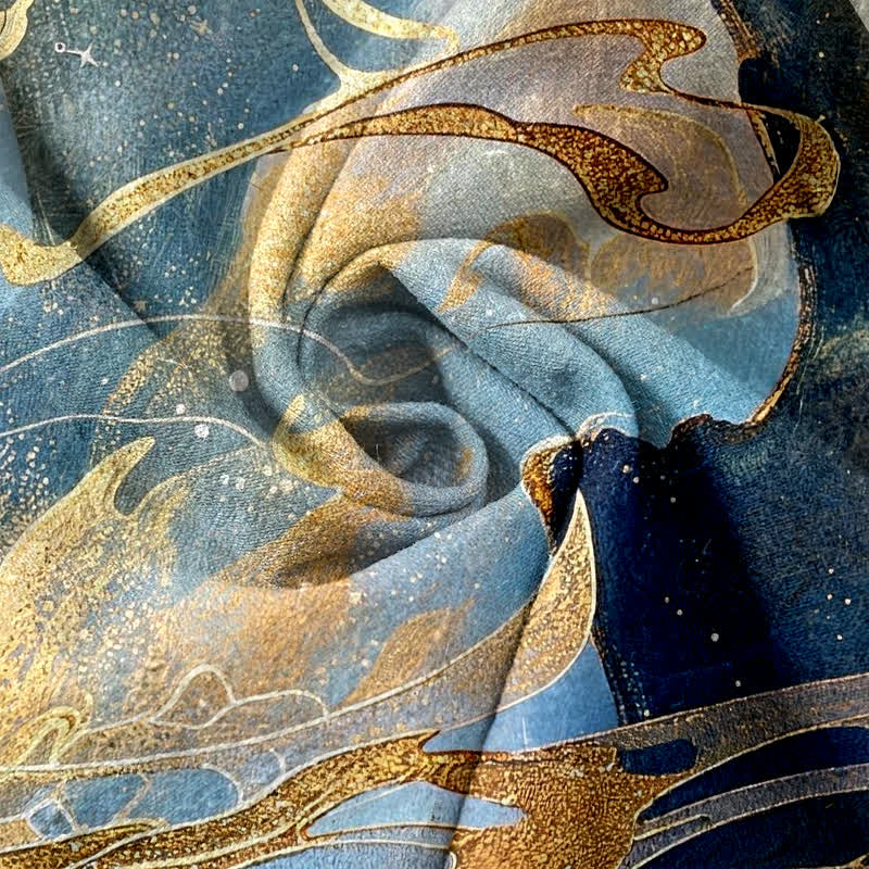 Buddha Stones Pantaloni da donna in puro cotone con elastico in vita e tasche, fantasia "Fata, Luna Dorata, Nuvole e Paesaggio". - image 2