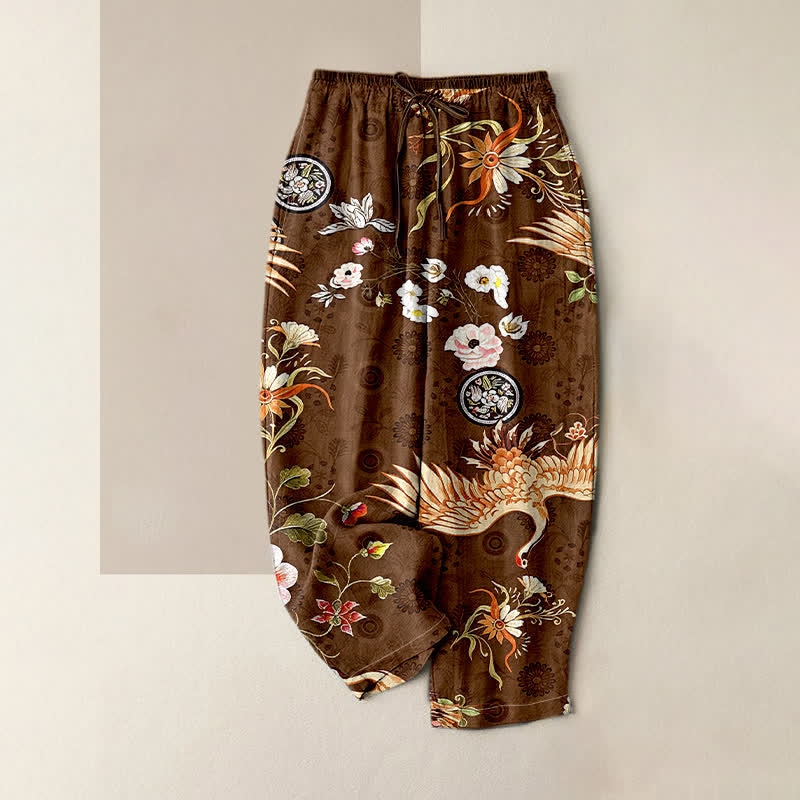 Buddha Stones Pantaloni da donna in puro cotone bianco con motivo floreale a medaglione e elastico in vita, con tasche. - Siena - US16, UK/AU20, EU48 (3XL) - image 0