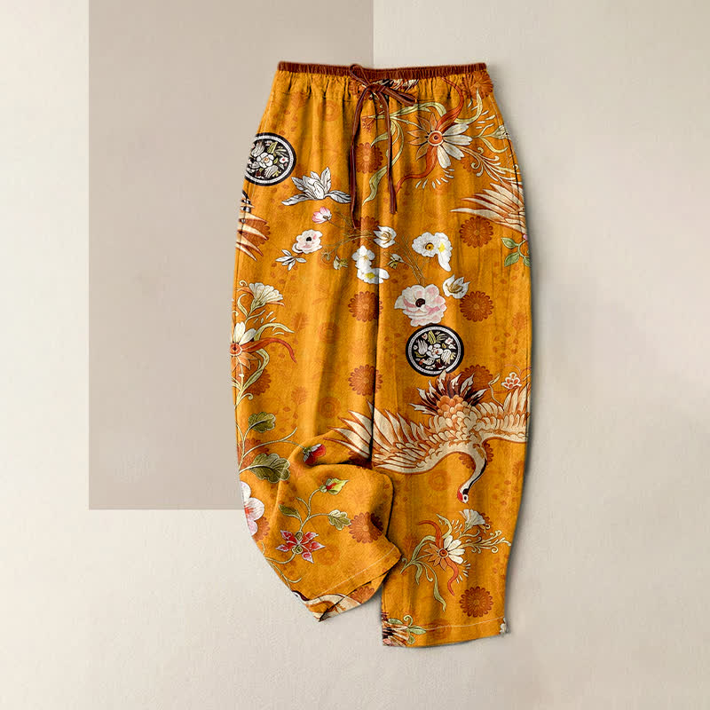 Buddha Stones Pantaloni da donna in puro cotone bianco con motivo floreale a medaglione e elastico in vita, con tasche. - Verga d'oro - US16, UK/AU20, EU48 (3XL) - image 3