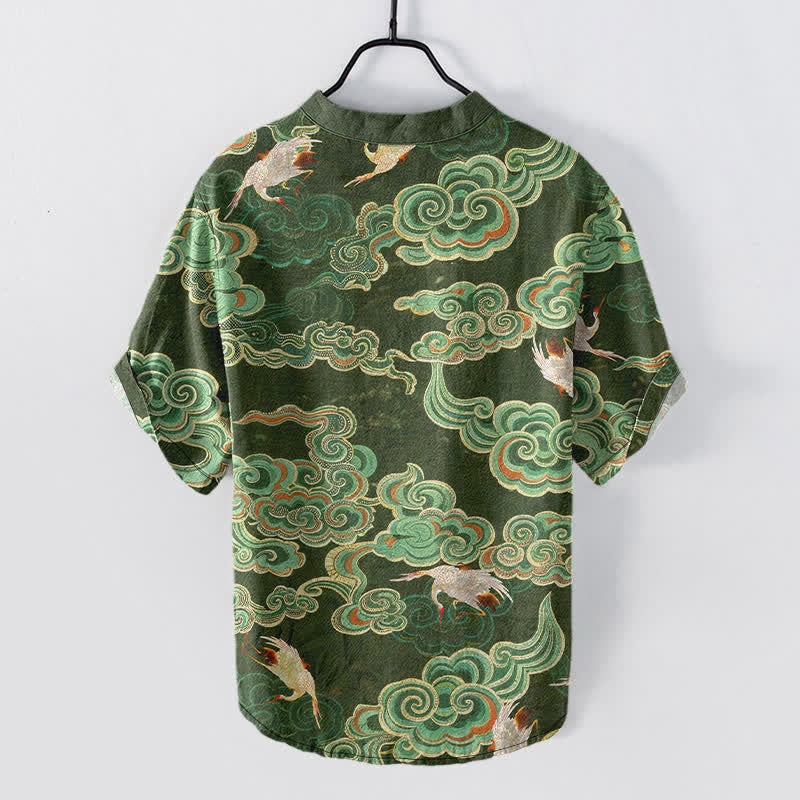 Buddha Stones Camicia da uomo a maniche corte con mezza abbottonatura e motivo di pesci koi e loto in cotone. - image 6