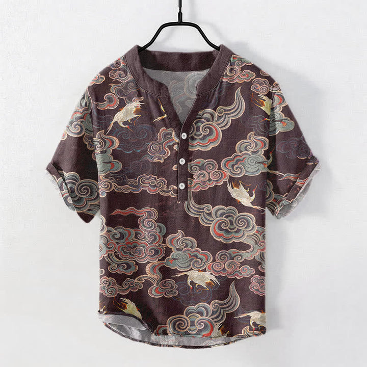Buddha Stones Camicia da uomo a maniche corte con mezza abbottonatura e motivo di pesci koi e loto in cotone. - Siena - US/UK/AU50, EU60 (5XL) - image 7