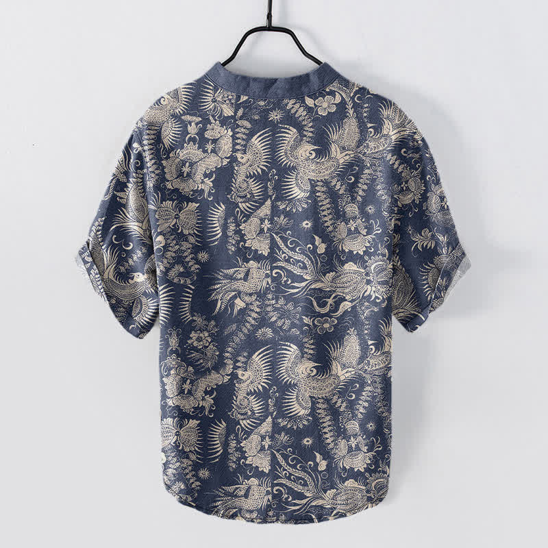 Buddha Stones Camicia da uomo a maniche corte con mezza abbottonatura, in cotone, con motivo floreale botanico. - image 1