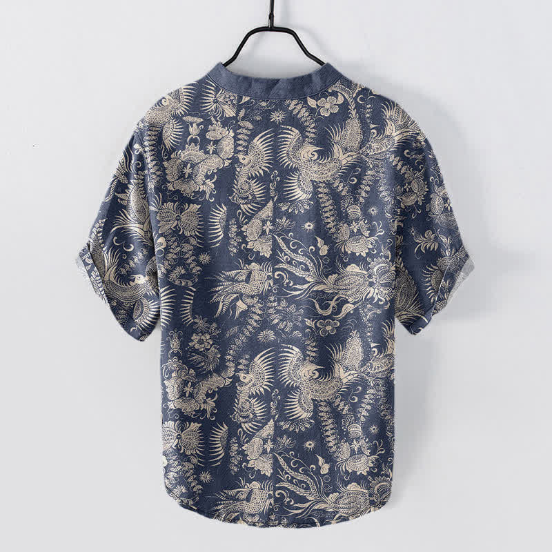 Buddha Stones Camicia da uomo a maniche corte con mezza abbottonatura, in cotone, con motivo floreale botanico. - image 1
