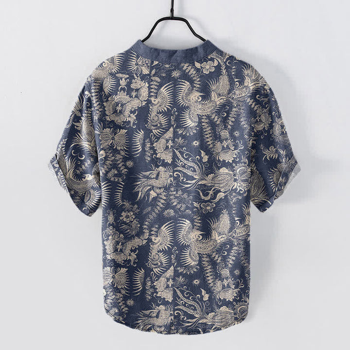 Buddha Stones Camicia da uomo a maniche corte con mezza abbottonatura, in cotone, con motivo floreale botanico. - image 1