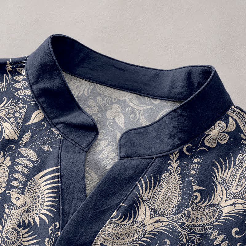 Buddha Stones Camicia da uomo a maniche corte con mezza abbottonatura, in cotone, con motivo floreale botanico. - image 2