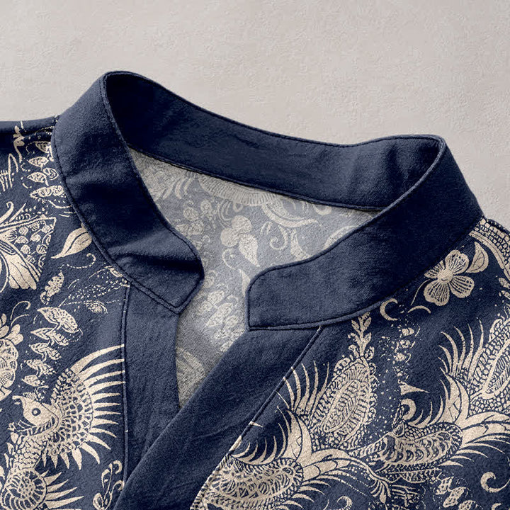 Buddha Stones Camicia da uomo a maniche corte con mezza abbottonatura, in cotone, con motivo floreale botanico. - image 2