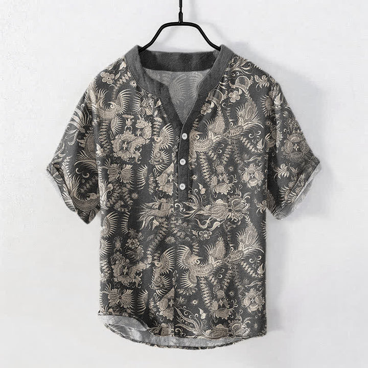 Buddha Stones Camicia da uomo a maniche corte con mezza abbottonatura, in cotone, con motivo floreale botanico. - Grigio ardesia - US/UK/AU50, EU60 (5XL) - image 5