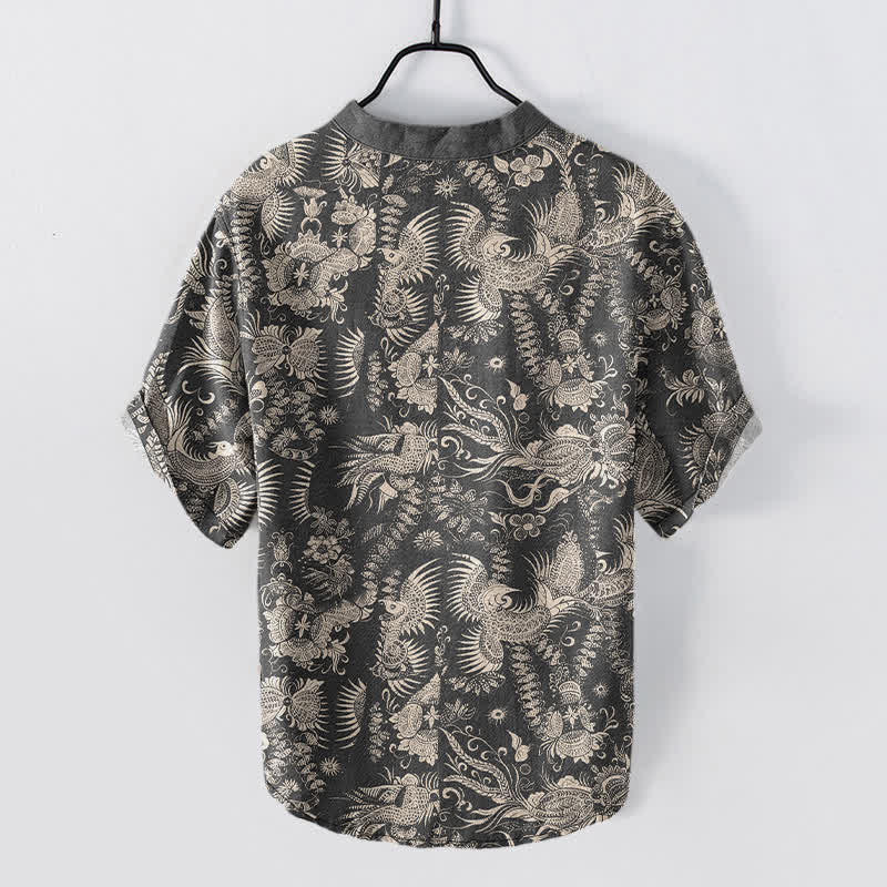 Buddha Stones Camicia da uomo a maniche corte con mezza abbottonatura, in cotone, con motivo floreale botanico. - image 6