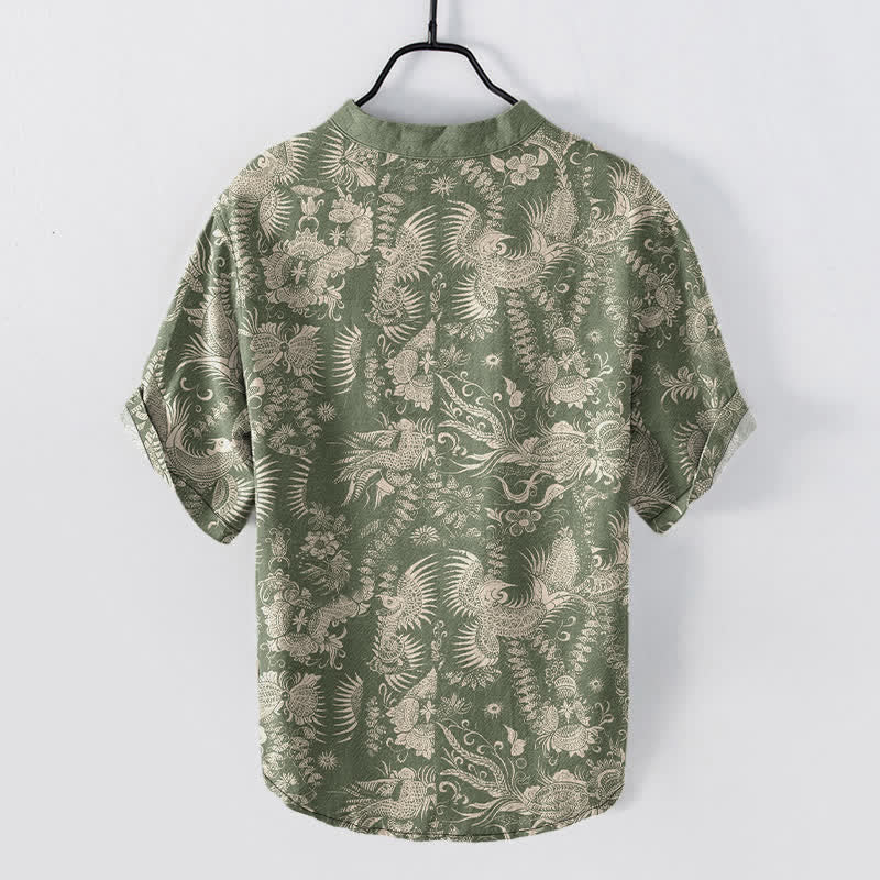 Buddha Stones Camicia da uomo a maniche corte con mezza abbottonatura, in cotone, con motivo floreale botanico. - image 8