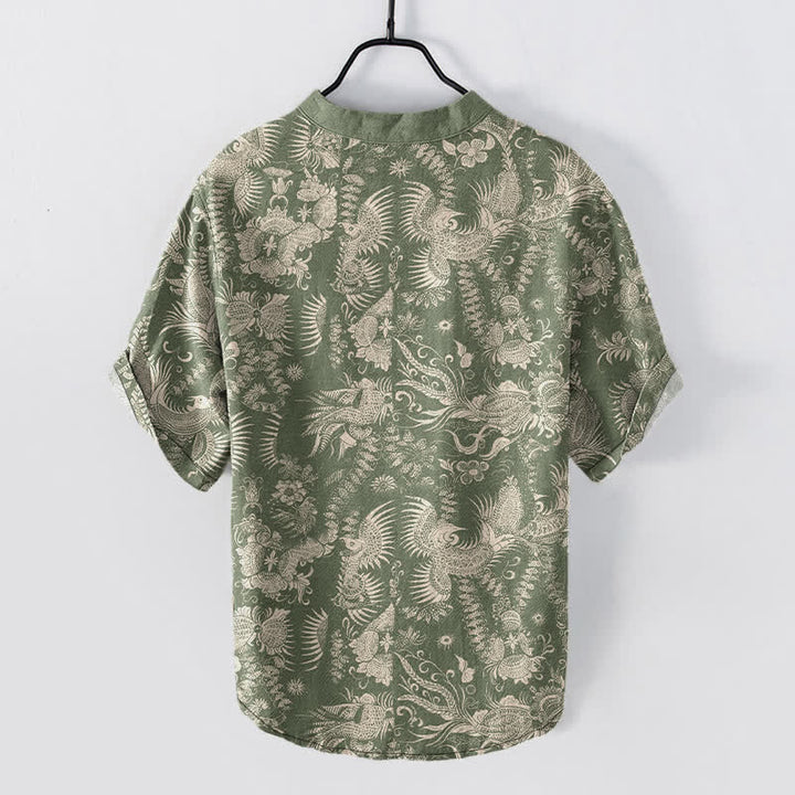 Buddha Stones Camicia da uomo a maniche corte con mezza abbottonatura, in cotone, con motivo floreale botanico. - image 8